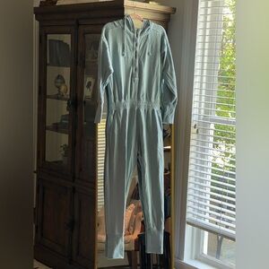 Free People Movement Training Day 100% Cotton Teal Green Hooded Jumpsuit